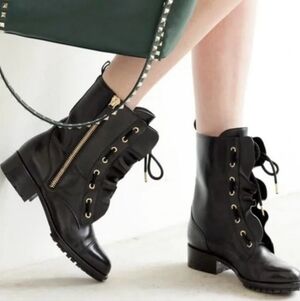 Valentino Garavani Black Leather Combat Boots